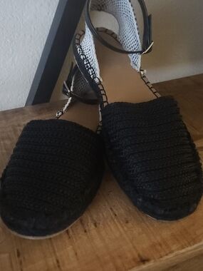 Splendid Black Crochet Espadrille Ankle-Strap Flats